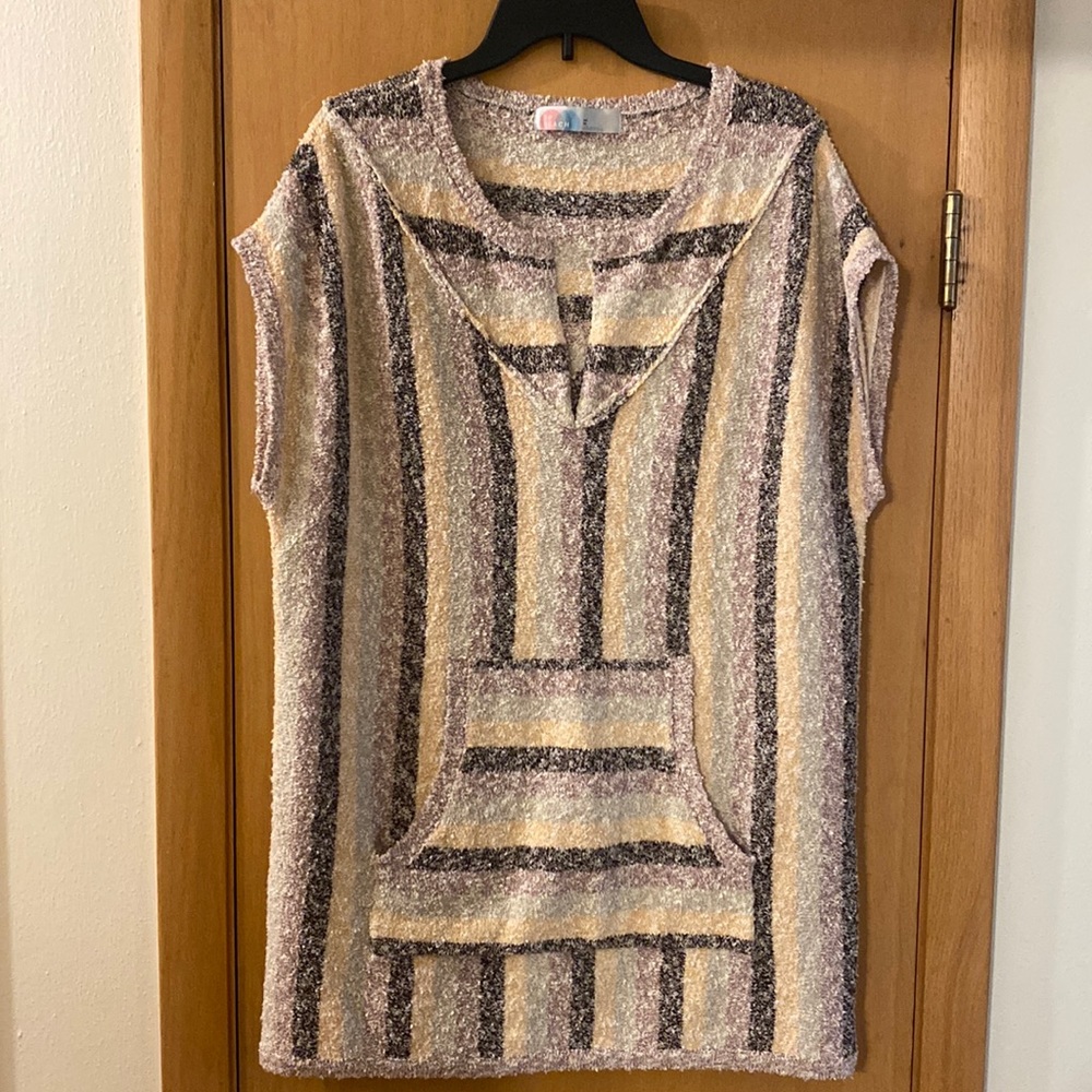 Free People Beach French Terry Poncho Mini Dress Coverup Striped Oversized XS